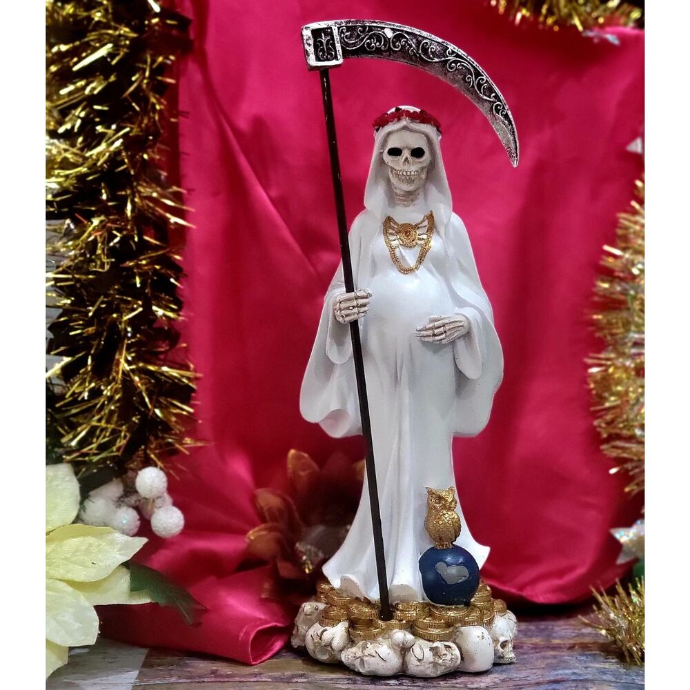 Santa Muerte Pregnant Statue White Holy Death 12" Embrazada For Love, Goodluck